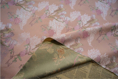 Orange Pink Bird Pattern Jacquard Woven Fabric: 60"W Upholstery