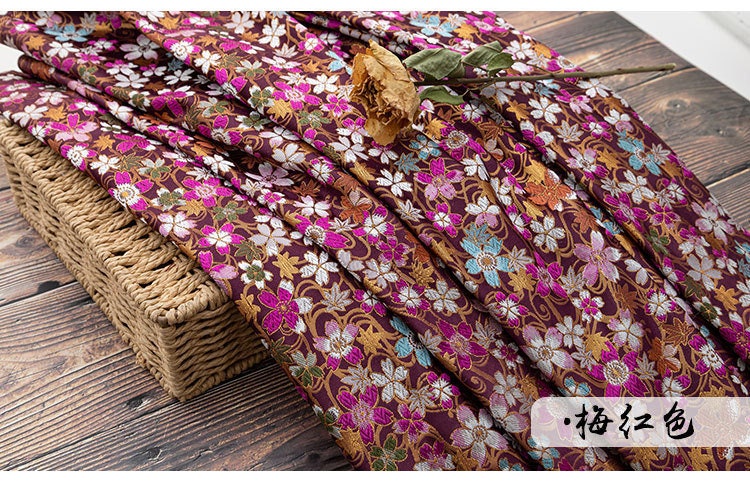 Japanese Cherry Blossom Brocade Fabric: Silk Rayon Jacquard (29.5"W)