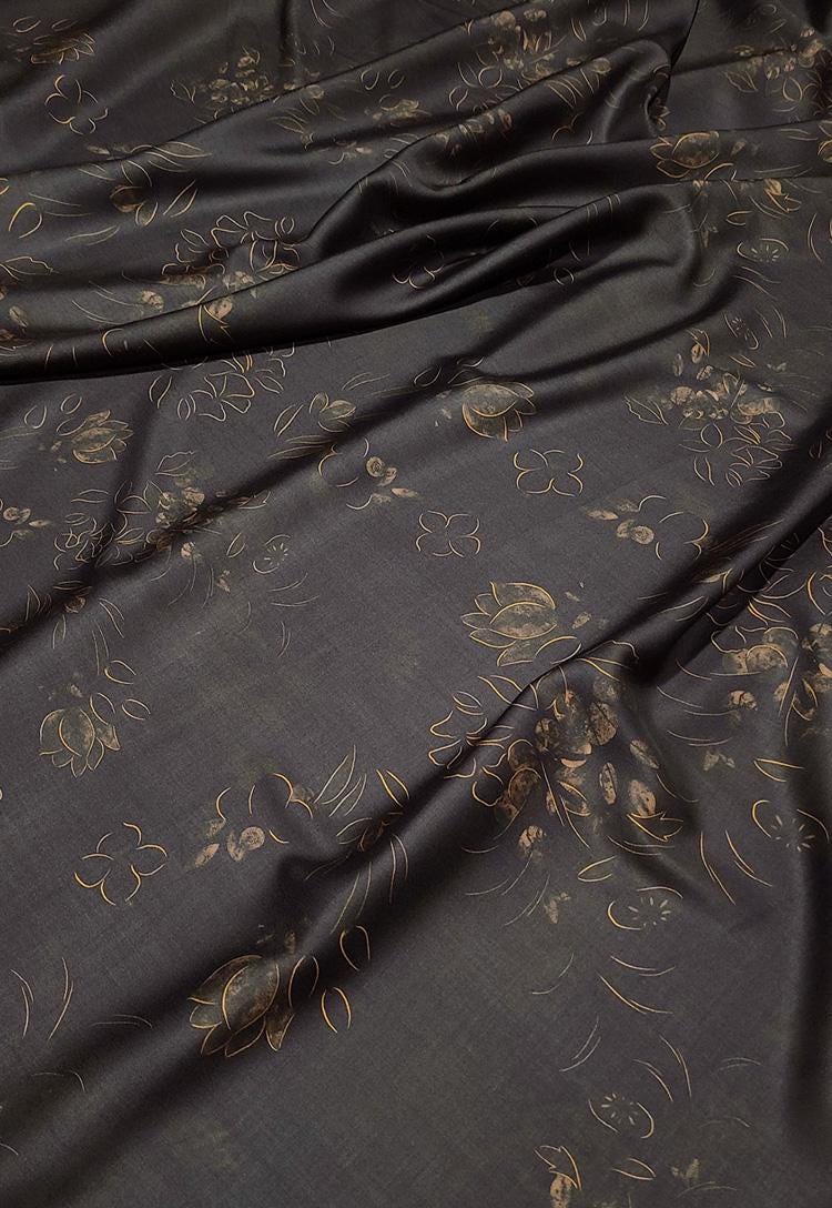 Chinese Ink Painting Cotton Fabric: Floral Drapery, Costume Sewing (55"W)