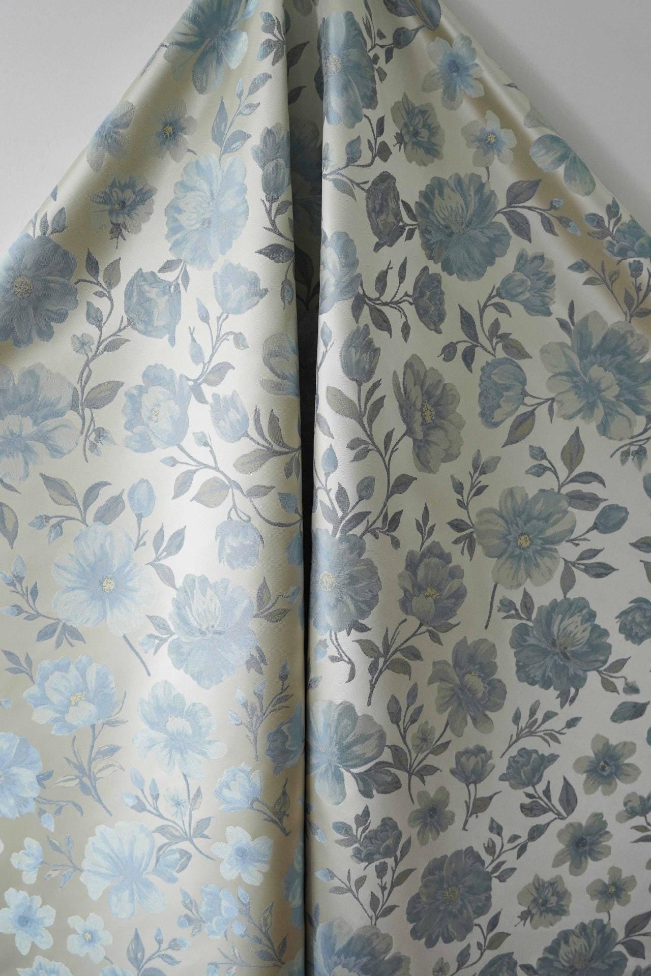 Tissu brocart jacquard à motif floral bleu élégant ��� Cheongsam, canapé, textile de décoration intérieure"W