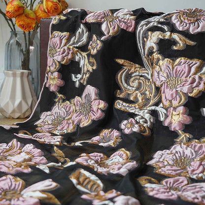 Gold Thread Floral Jacquard Fabric: 3D Oil Painting Texture, 55" Wide