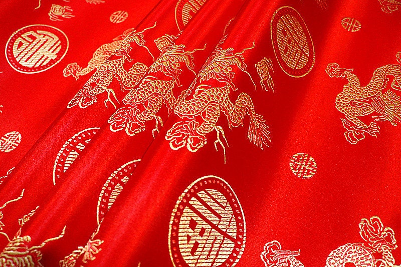 Red Dragon Brocade Fabric: 35"W Rayon Sewing & Upholstery
