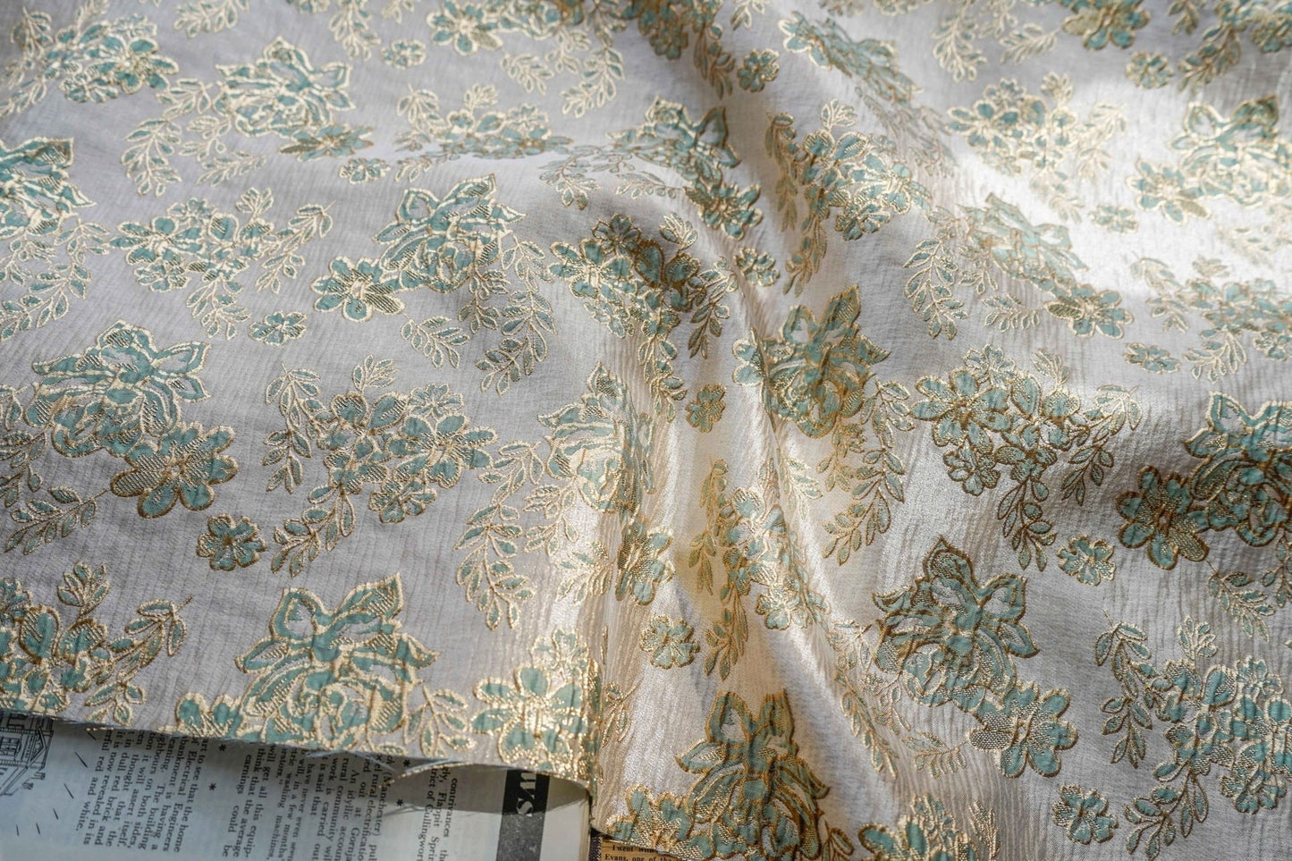 Gold Thread Floral Jacquard Fabric: 3D Texture Upholstery, Prom Dress, Sewing (56" W)