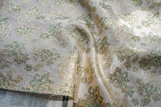 Gold Thread Floral Jacquard Fabric: 3D Texture Upholstery, Prom Dress, Sewing (56" W)