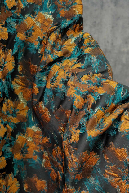 Floral Jacquard Fabric | 3D Embossed Gold Thread, 61" Wide