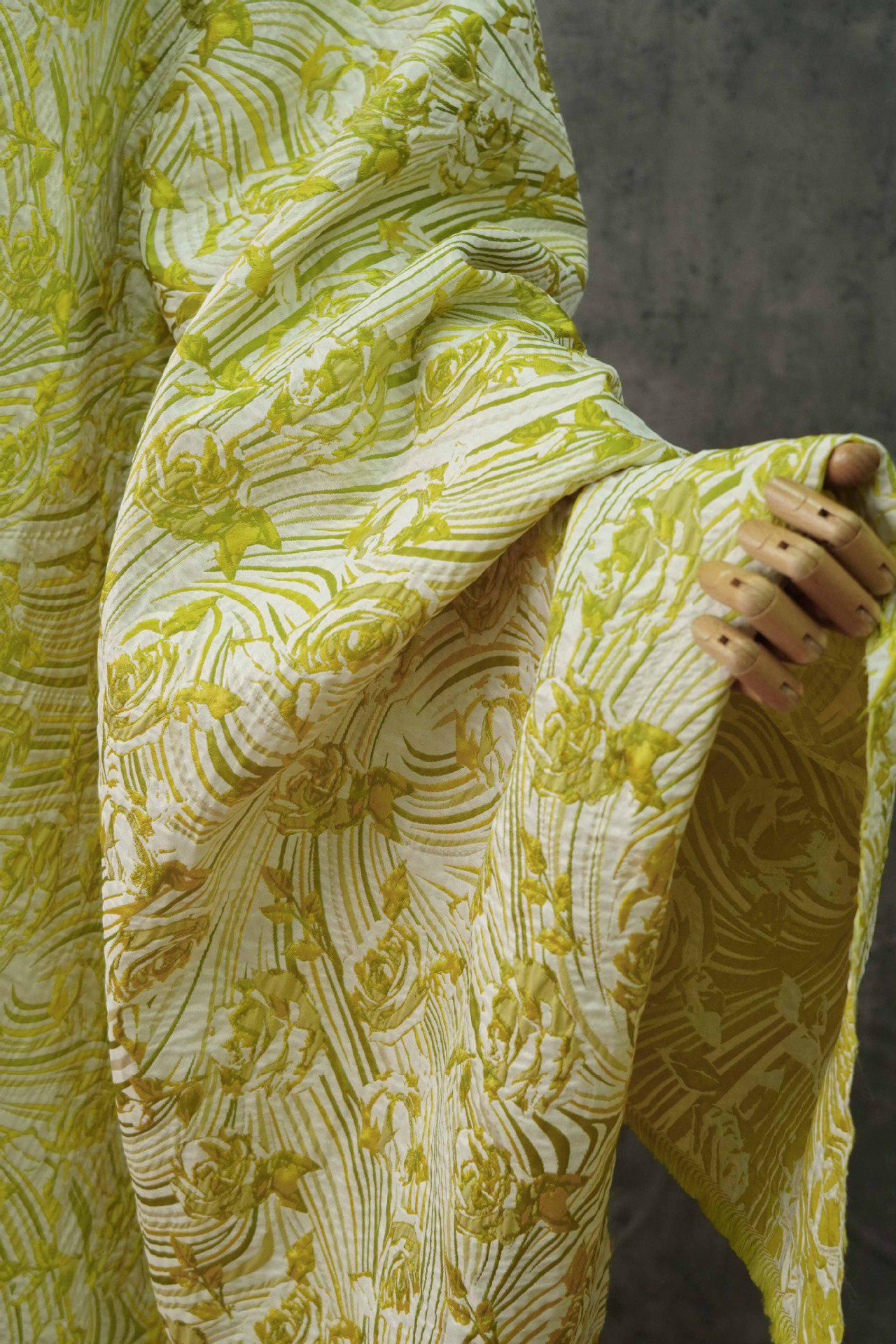 Floral Jacquard Fabric: 55"W Polyester Rayon Upholstery - By The Meter