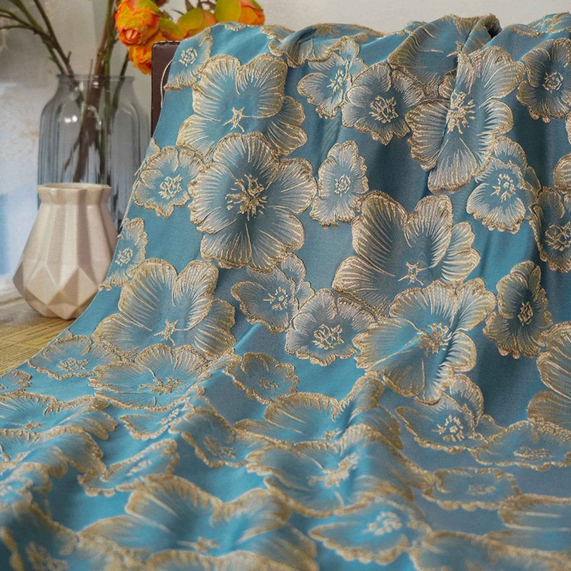 Flower Jacquard Fabric: 3D Texture Polyester, 55" Wide