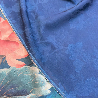 Lotus Flower Print Fabric: Botanical Polyester Spandex Blend, 55" Wide