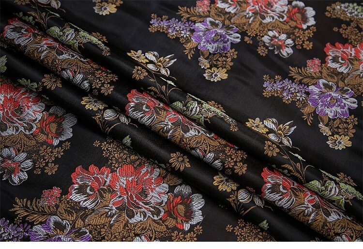 Peony Brocade Jacquard Fabric: Retro Style Rayon Dress Material