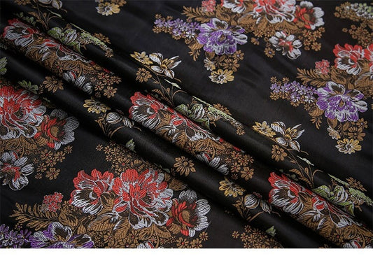 Peony Brocade Jacquard Fabric: Retro Style Rayon Dress Material