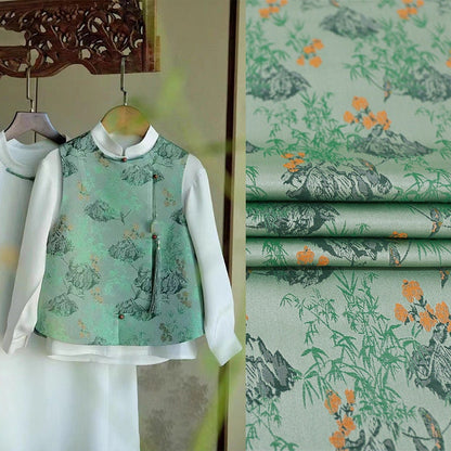 59"W Song Brocade Fabric: Chinese Wishful Damask Silk Rayon