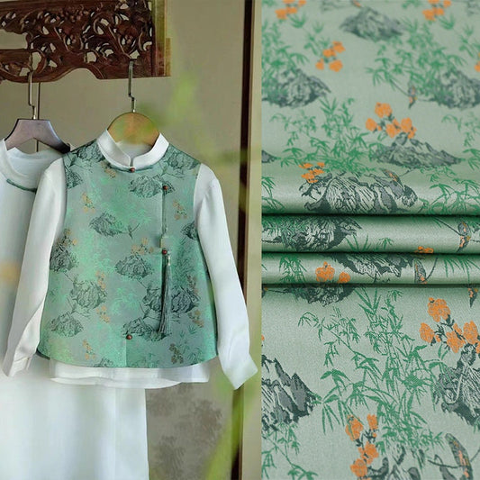 Tissu brocart Song 59"W : Damas chinois en soie et rayonne