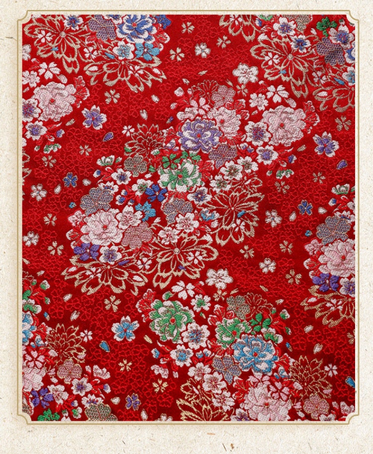 Tissu brocart jacquard à motif de fleurs de cerisier : soie et rayonne pour kimono (largeur 29,5")