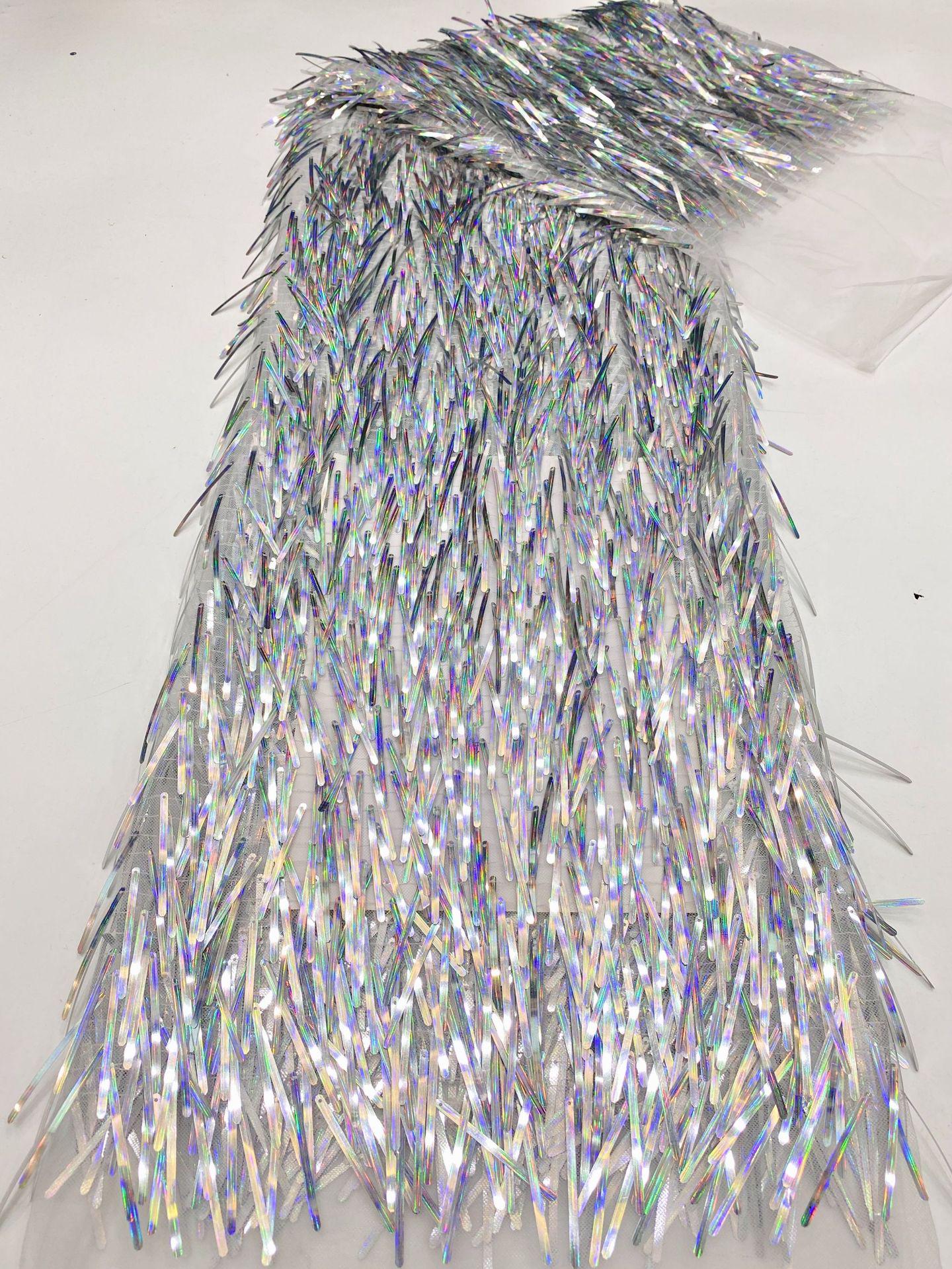 Tissu à broder à paillettes : bandes fluides de 4 mm x 60 mm, pour la confection de robes à faire soi-même