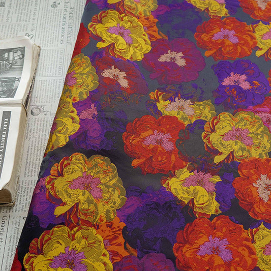 Vintage Floral Jacquard Fabric: European Oil Painting Style, 65" Wide