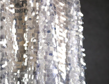 Silver Sequin Mesh Fabric, Hand Embroidered Water Drop Design, 59" Wide