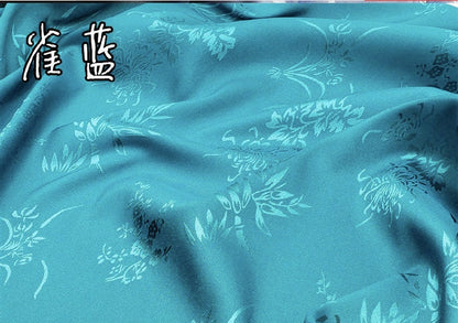 Floral Jacquard Satin Fabric: Plum Orchid Bamboo Chrysanthemum, 60" Wide, Cosplay Costume Fabric