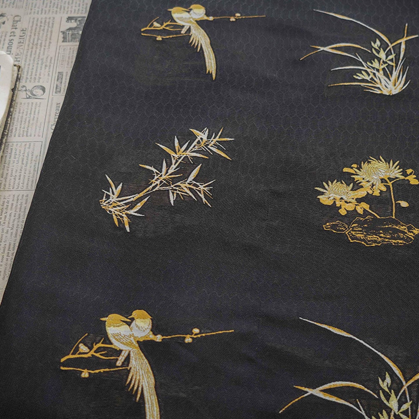 Bird & Bamboo Jacquard Fabric: Japanese Style Dress Fabric, 55"W