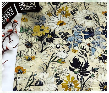 Luxury New Chinese Style Floral Cotton Brocade Fabric ��� Digital Print Oriental Textile - By The Met"Wide