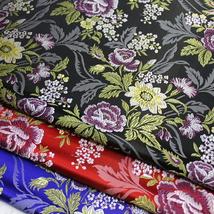 Silk Brocade Fabric: 3D Peony Flower Design, Wedding Apparel (By 1 Meter)