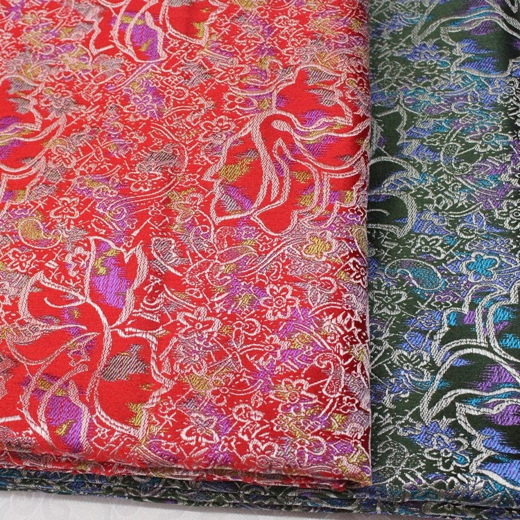 Silk Brocade Fabric: Peony Flower Design, 29.5" Wide - By the Meter