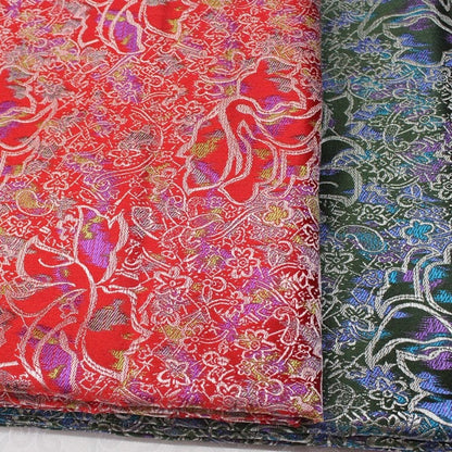 Silk Brocade Fabric: Peony Flower Design, 29.5" Wide - By the Meter