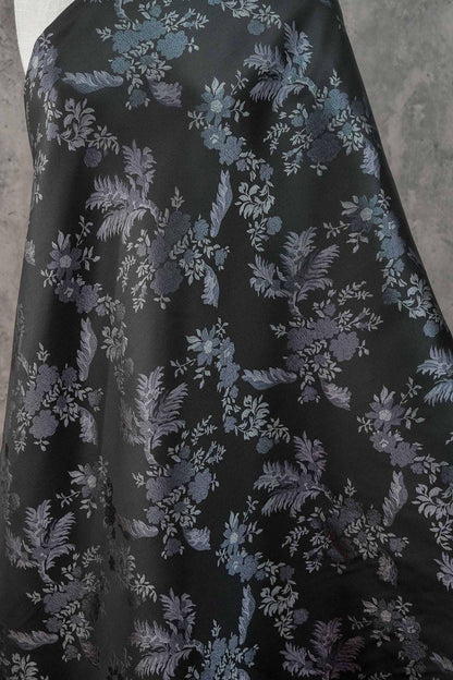 Luxury European-Style Black Jacquard Fabric with Floral Pattern, 62"Wide