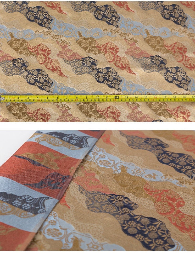 Tissu brocart jacquard à motifs floraux : mélange de soie et de rayonne pour kimono japonais