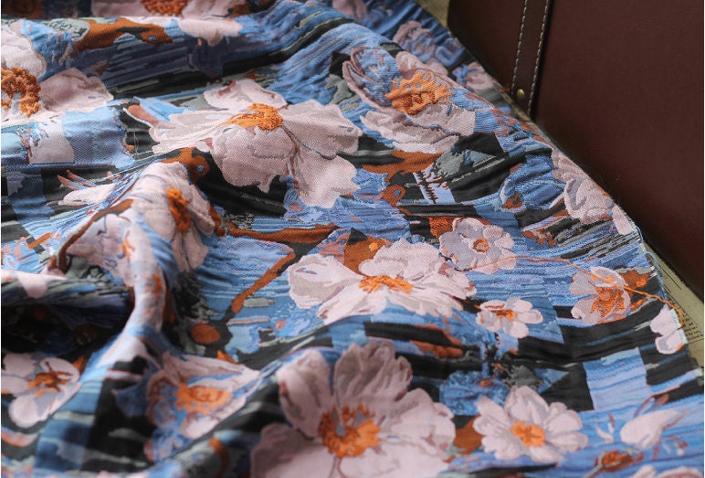 Floral Jacquard Fabric: 3D Oil Painting Style, 57.5" Wide