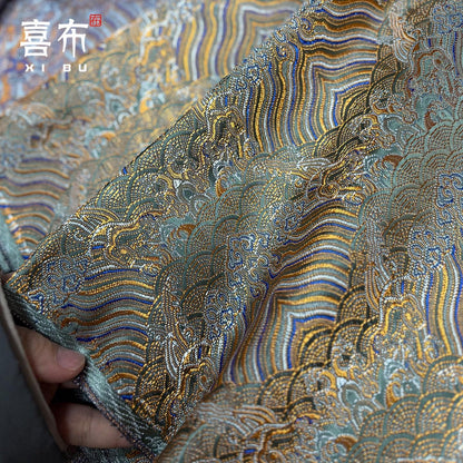 Dark Green Brocade Fabric ��� Wave & Cloud Rayon Ble"W, By The Meter)
