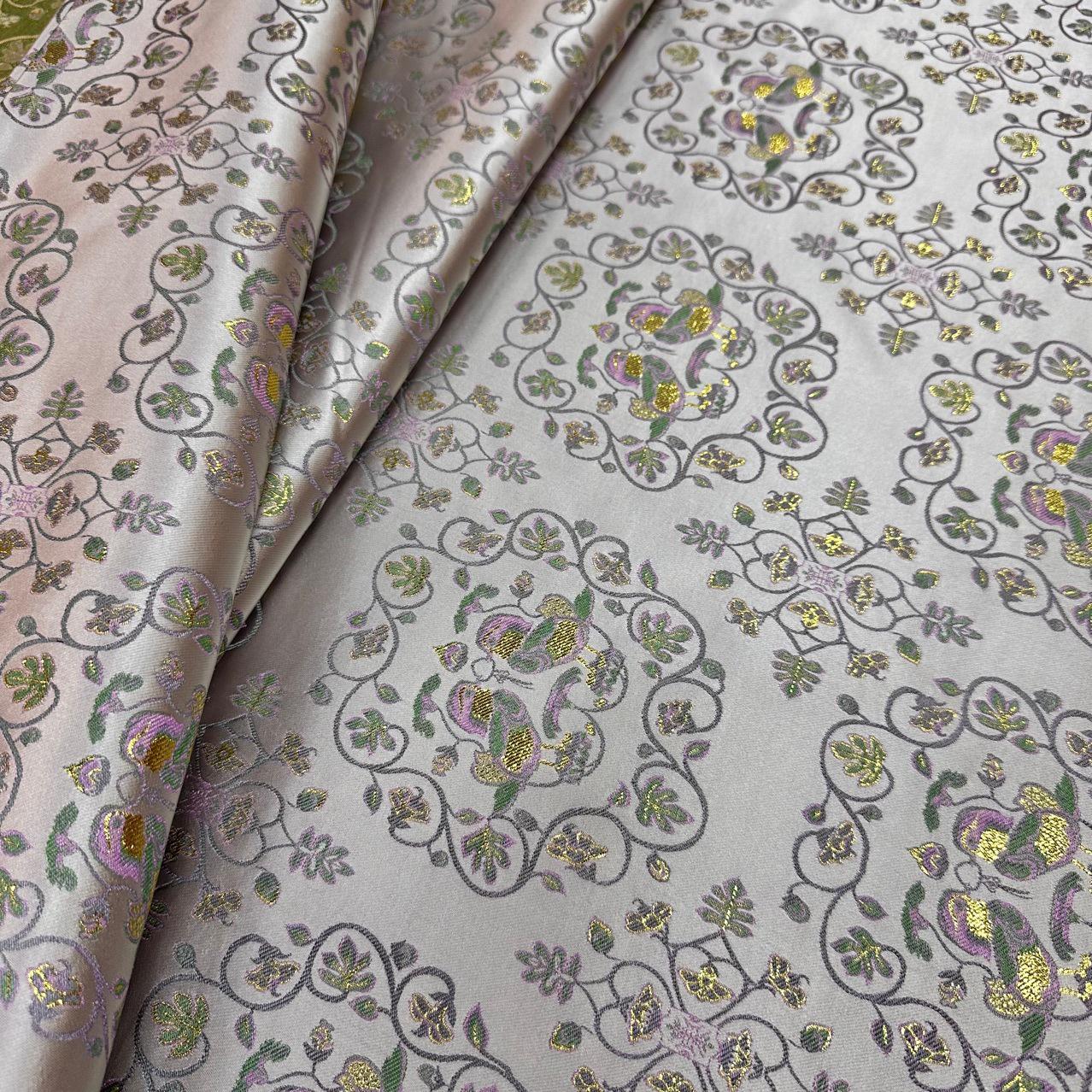 Silk Brocade Fabric: Mandarin Duck Foil Damask (45"W)