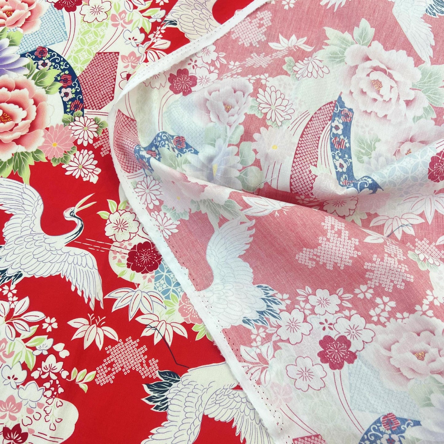 Japanese Crane Flower Fabric: 100% Cotton Sewing Material