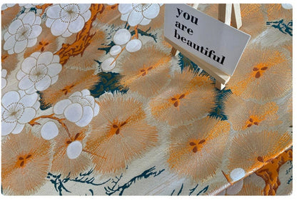 Japanese Nishijin Silk Brocade Fabric: Orange Frangipani Damask (29.5"W)