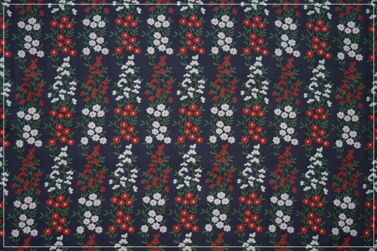 Dark Blue Floral Jacquard Fabric: Reversible Embossed Weave, 57"W