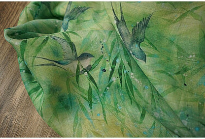 Floral Ramie Fabric: Kingfisher Green, Lightweight Sewing Material, 55" Wide