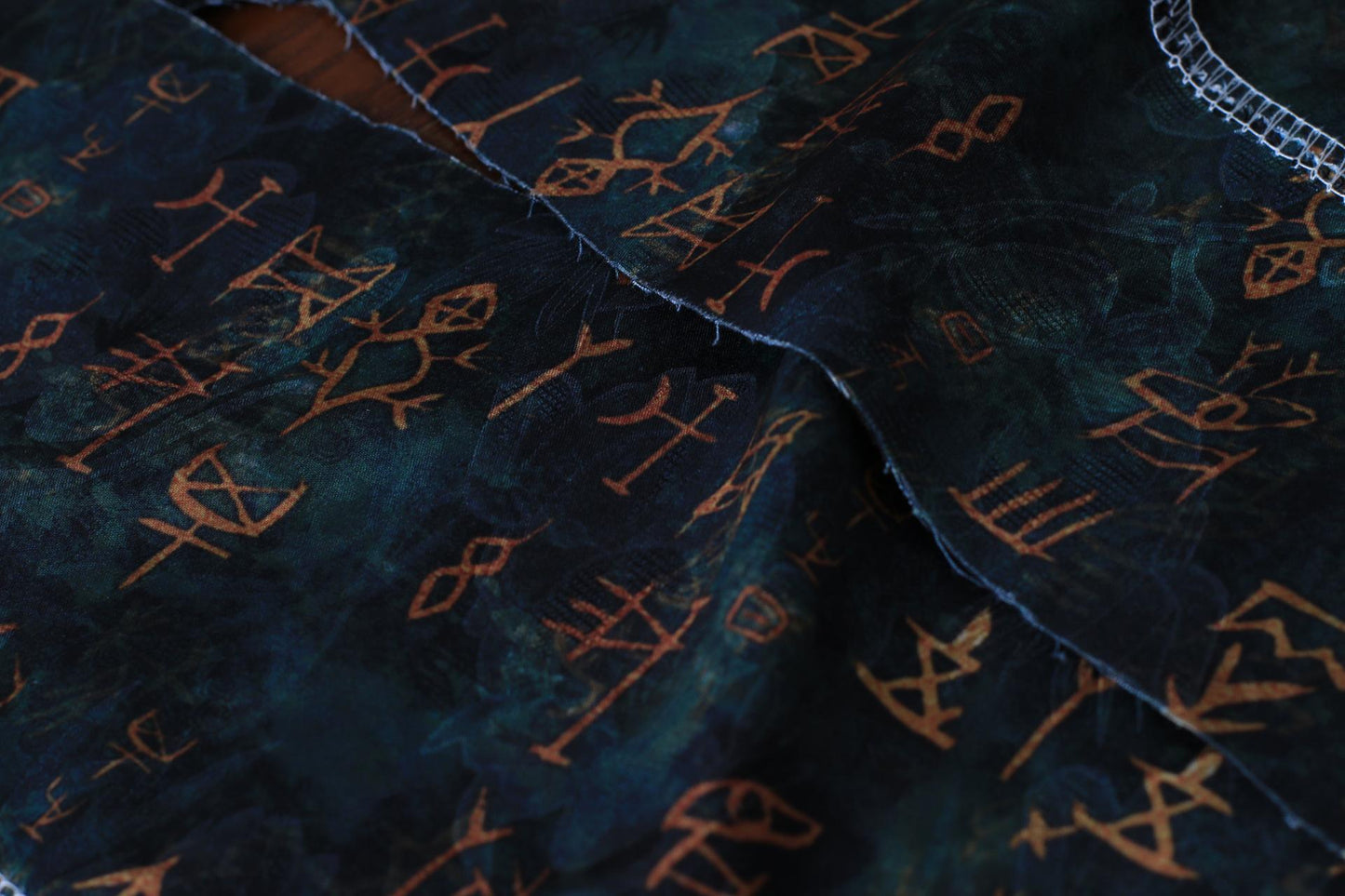 Oracle Silky Satin Fabric: Ancient Pattern Digital Print, 59"W