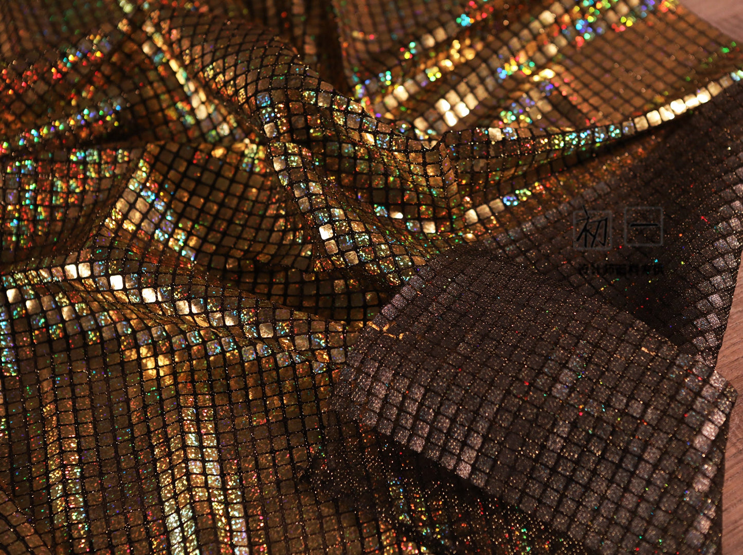 Gold Geometric Sequined Mesh Fabric, Wedding Designer Fabric, 37.5" Wide