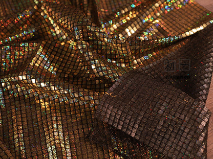 Gold Geometric Sequined Mesh Fabric, Wedding Designer Fabric, 37.5" Wide