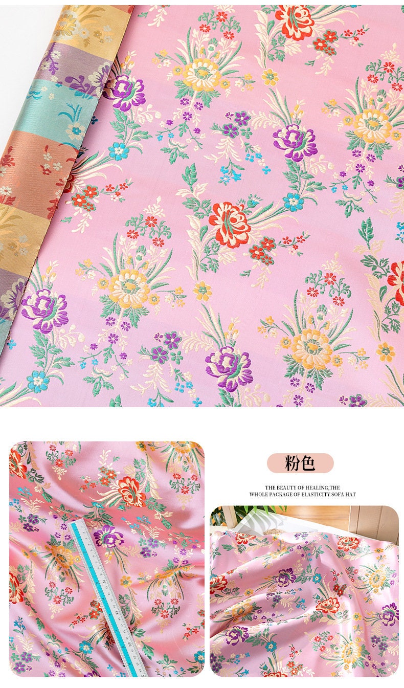 Floral Silk Brocade Fabric: 59"W Rayon Upholstery & Drapery - By The Meter