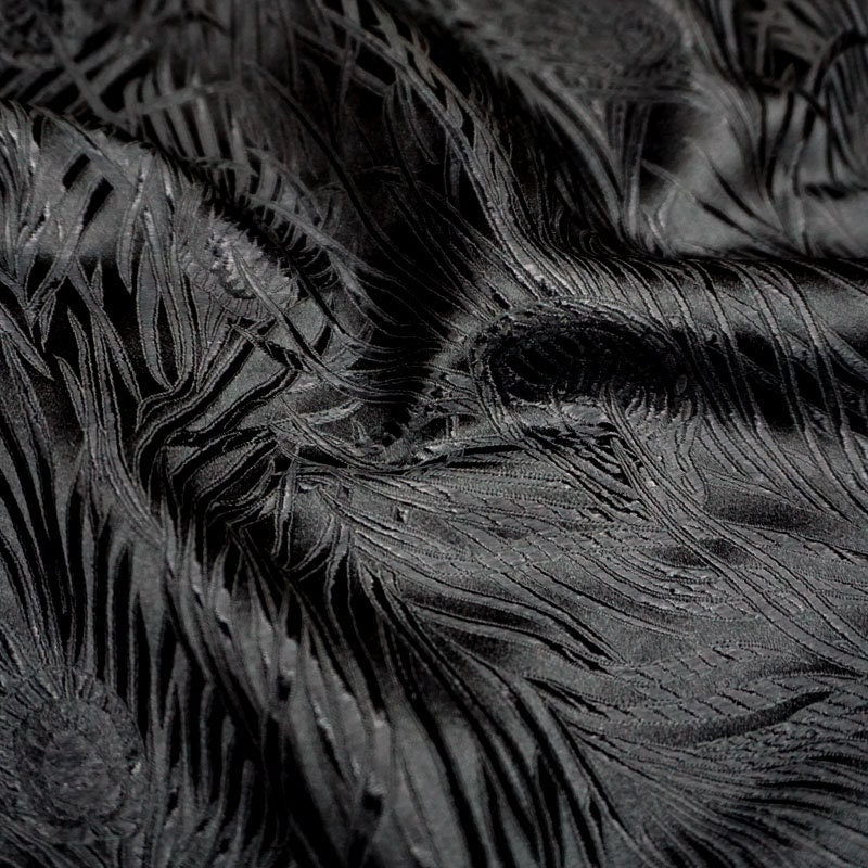 Black Peacock Brocade Fabric: Silk Rayon Jacquard, 29"W