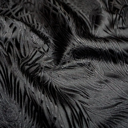 Black Peacock Brocade Fabric: Silk Rayon Jacquard, 29"W