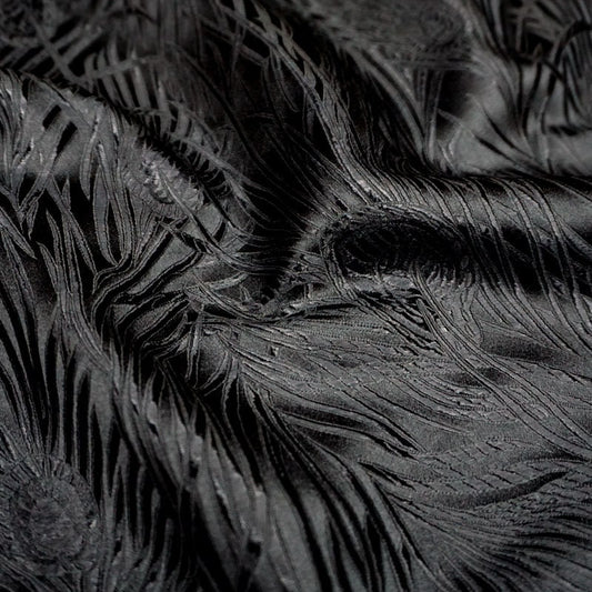 Black Peacock Brocade Fabric: Silk Rayon Jacquard, 29"W