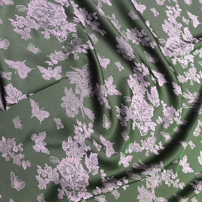 Tissu damassé jacquard à motif floral et papillons : 59 po, revêtement double face