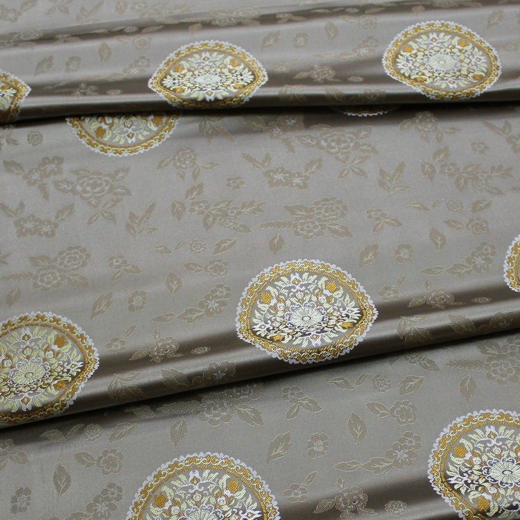 Tissu brocart de soie : style sino-mongol, bleu sarcelle et or (au mètre)
