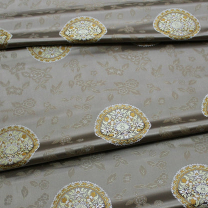Tissu brocart de soie : style sino-mongol, bleu sarcelle et or (au mètre)