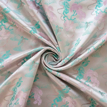 Beige Song Brocade Fabric: Wishful Crane Pattern Silk Rayon
