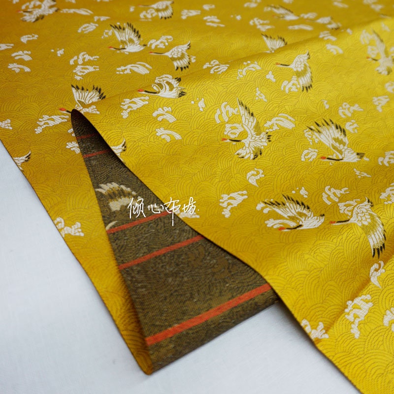 Crane Jacquard Satin Fabric: Gold Bird Brocade, 45"W Home Decor