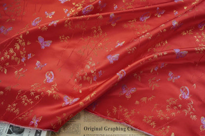 China Red Jacquard Fabric: 59"W Rayon Brocade for Cheongsam