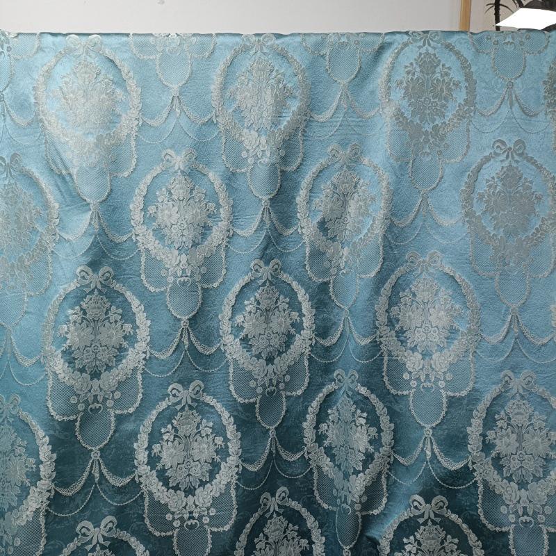 Blue Embossed Floral Jacquard Brocade Fabric | 55" Wide