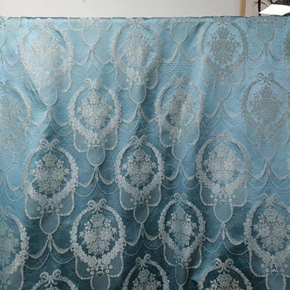 Blue Embossed Floral Jacquard Brocade Fabric | 55" Wide